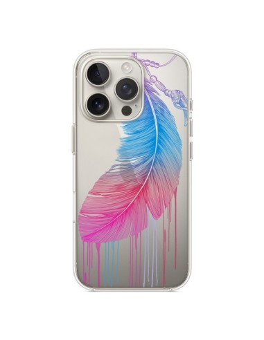 Coque iPhone 16 Pro Plume Feather Arc en Ciel Transparente - Rachel Caldwell