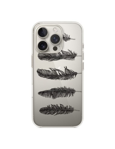 Coque iPhone 16 Pro Plume Feather Noir Transparente - Rachel Caldwell