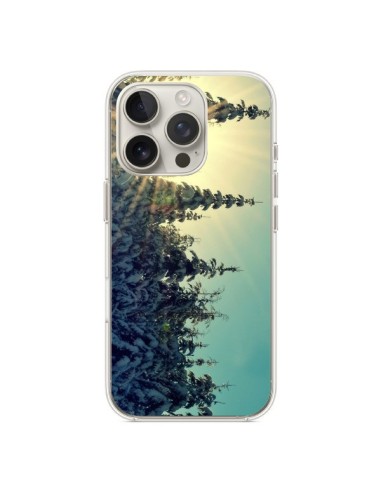 Coque iPhone 16 Pro Hiver Paysage Neige Montagnes Sapins Ski - R Delean