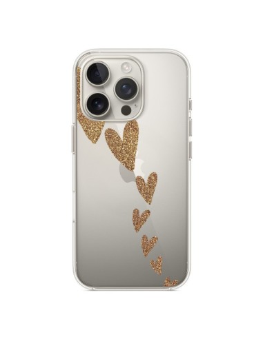 Coque iPhone 16 Pro Coeur Falling Gold Hearts Transparente - Sylvia Cook