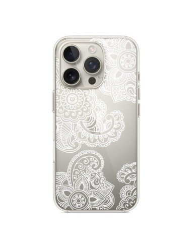 Coque iPhone 16 Pro Lacey Paisley Mandala Blanc Fleur Transparente - Sylvia Cook