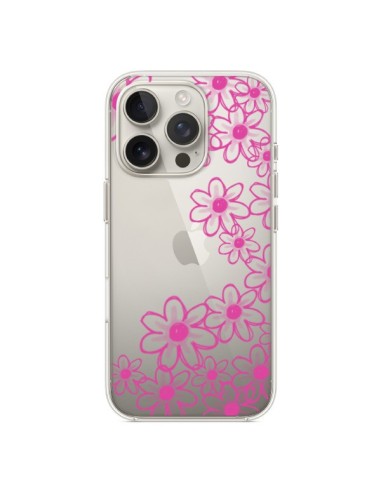 Coque iPhone 16 Pro Pink Flowers Fleurs Roses Transparente - Sylvia Cook