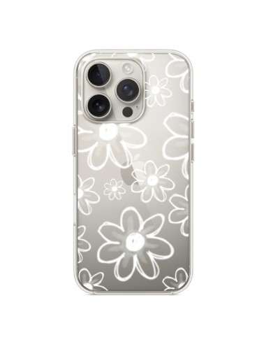 Coque iPhone 16 Pro Mandala Blanc White Flower Transparente - Sylvia Cook