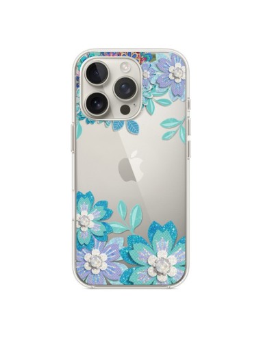 Coque iPhone 16 Pro Winter Flower Bleu, Fleurs d'Hiver Transparente - Sylvia Cook