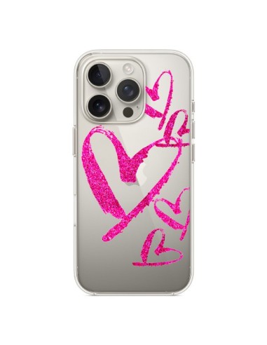 Coque iPhone 16 Pro Pink Heart Coeur Rose Transparente - Sylvia Cook