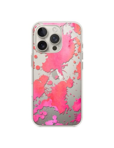 Coque iPhone 16 Pro Watercolor Splash Taches Rose Orange Transparente - Sylvia Cook