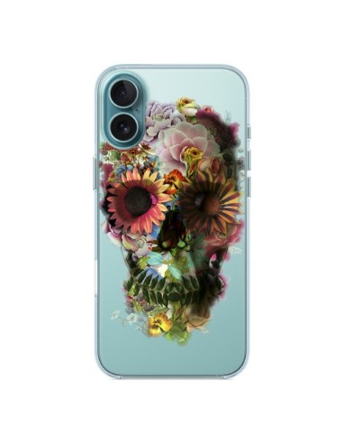 Coque iPhone 16 Plus Skull Flower Tête de Mort Transparente - Ali Gulec