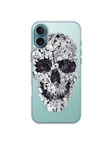 Coque iPhone 16 Plus Doodle Skull Dessin Tête de Mort Transparente - Ali Gulec