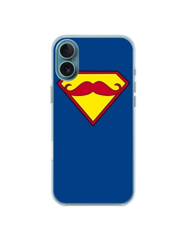 Coque iPhone 16 Plus Super Moustache Movember Superman - Bertrand Carriere