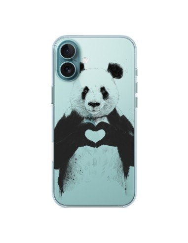 Coque iPhone 16 Plus Panda All You Need Is Love Transparente - Balazs Solti