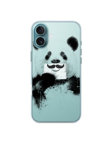 Coque iPhone 16 Plus Funny Panda Moustache Transparente - Balazs Solti