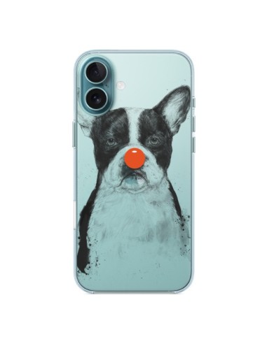 Coque iPhone 16 Plus Clown Bulldog Dog Chien Transparente - Balazs Solti