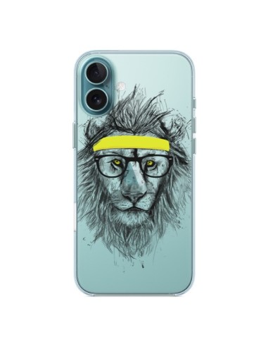 Coque iPhone 16 Plus Hipster Lion Transparente - Balazs Solti