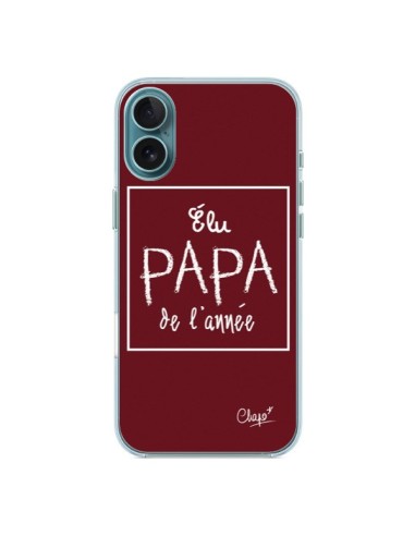 Coque iPhone 16 Plus Elu Papa de l'Année Rouge Bordeaux - Chapo