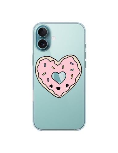 Coque iPhone 16 Plus Donuts Heart Coeur Rose Transparente - Claudia Ramos