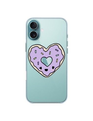 Coque iPhone 16 Plus Donuts Heart Coeur Violet Transparente - Claudia Ramos