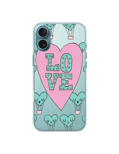 Coque iPhone 16 Plus Love Nuage Montgolfier Transparente - Claudia Ramos