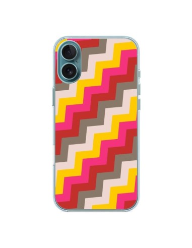 Coque iPhone 16 Plus Lignes Triangle Azteque Rose Rouge - Eleaxart