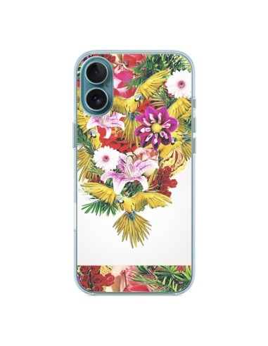 Coque iPhone 16 Plus Parrot Floral Perroquet Fleurs - Eleaxart