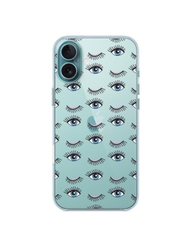 Coque iPhone 16 Plus Eyes Oeil Yeux Bleus Mosaïque Transparente - Léa Clément