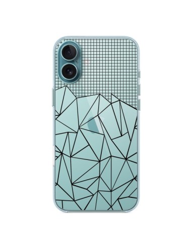 Coque iPhone 16 Plus Lignes Grille Grid Abstract Noir Transparente - Project M