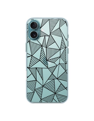 Coque iPhone 16 Plus Lignes Grilles Triangles Grid Abstract Noir Transparente - Project M