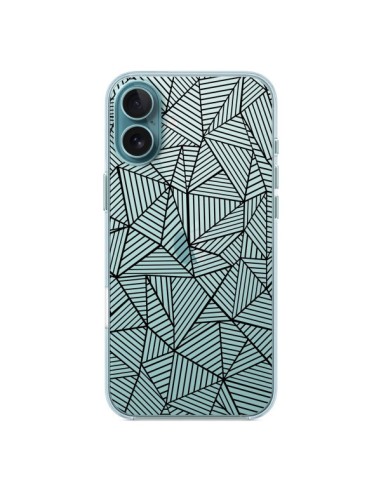 Coque iPhone 16 Plus Lignes Grilles Triangles Full Grid Abstract Noir Transparente - Project M