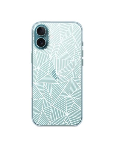 Coque iPhone 16 Plus Lignes Grilles Triangles Full Grid Abstract Blanc Transparente - Project M