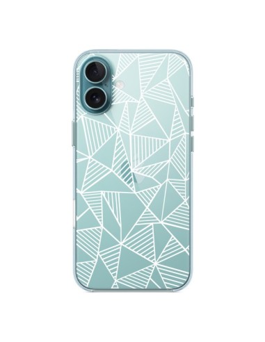 Coque iPhone 16 Plus Lignes Grilles Triangles Grid Abstract Blanc Transparente - Project M