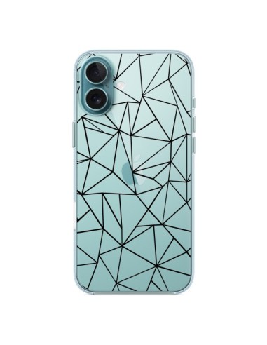 Coque iPhone 16 Plus Lignes Triangles Grid Abstract Noir Transparente - Project M