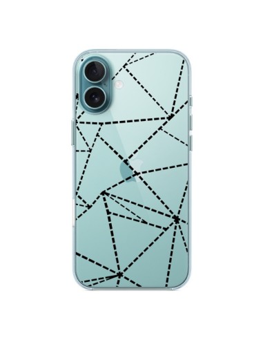 Coque iPhone 16 Plus Lignes Points Abstract Noir Transparente - Project M