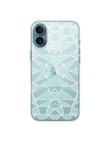 Coque iPhone 16 Plus Lignes Miroir Grilles Triangles Grid Abstract Blanc Transparente - Project M