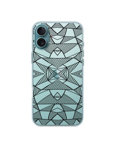 Coque iPhone 16 Plus Lignes Miroir Grilles Triangles Grid Abstract Noir Transparente - Project M