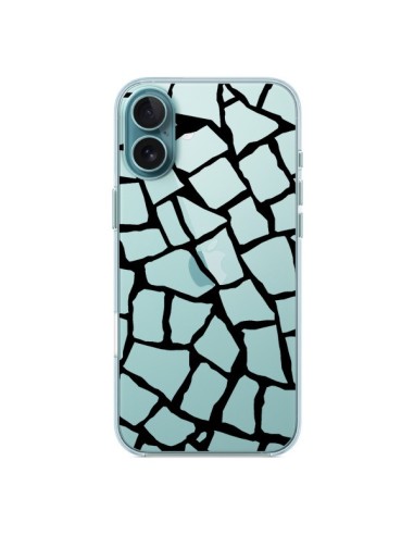 Coque iPhone 16 Plus Girafe Mosaïque Noir Transparente - Project M