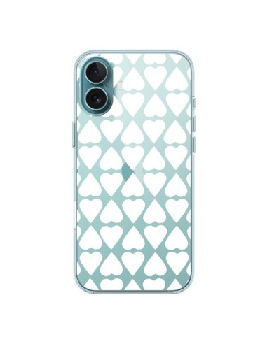 Coque iPhone 16 Plus Coeurs Heart Blanc Transparente - Project M