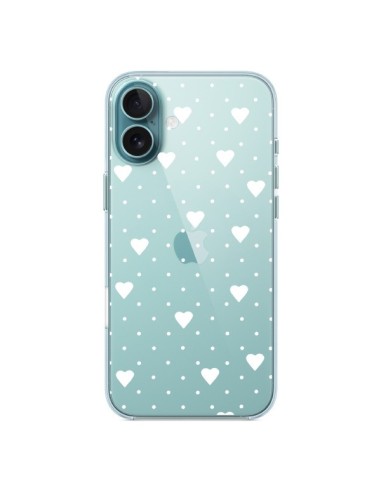 Cover iPhone 16 Plus Punti Cuori Bianco Trasparente - Project M