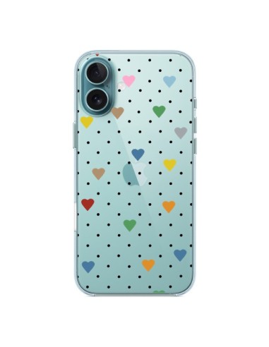 Cover iPhone 16 Plus Punti Cuori Colorato Trasparente - Project M