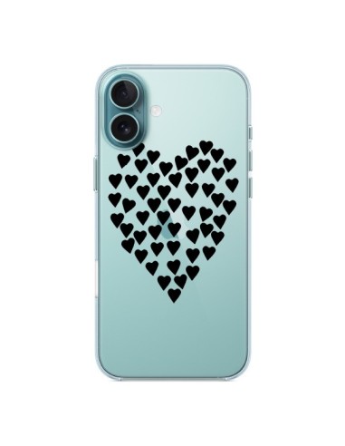 Coque iPhone 16 Plus Coeurs Heart Love Noir Transparente - Project M