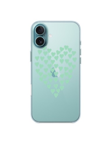 Coque iPhone 16 Plus Coeurs Heart Love Mint Bleu Vert Transparente - Project M