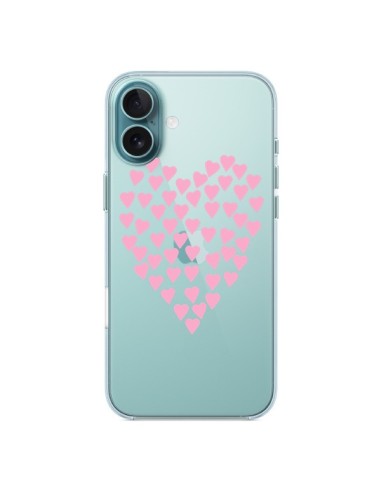 Coque iPhone 16 Plus Coeurs Heart Love Rose Pink Transparente - Project M