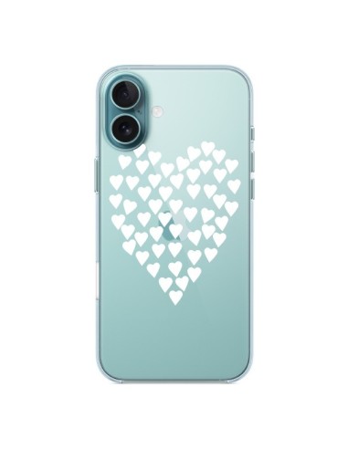 Coque iPhone 16 Plus Coeurs Heart Love Blanc Transparente - Project M