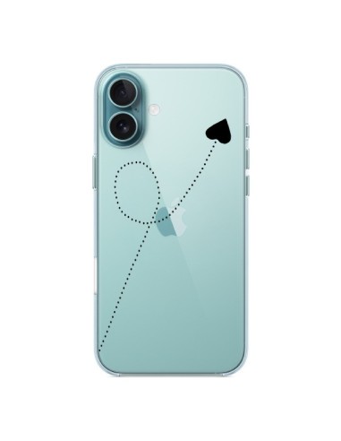 Cover iPhone 16 Plus Travel to your Heart Nero Viaggio Cuore Trasparente - Project M