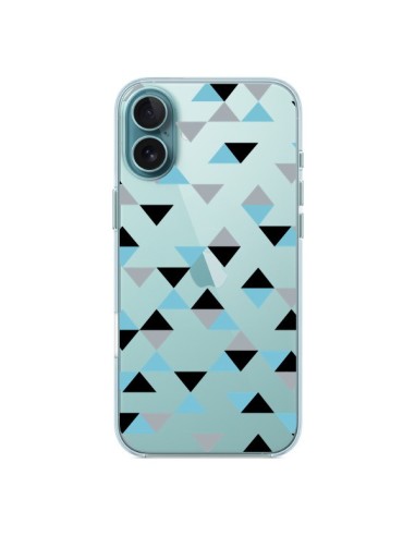 Coque iPhone 16 Plus Triangles Ice Blue Bleu Noir Transparente - Project M