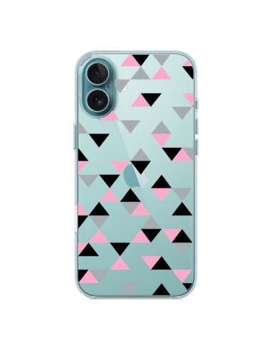 Coque iPhone 16 Plus Triangles Pink Rose Noir Transparente - Project M