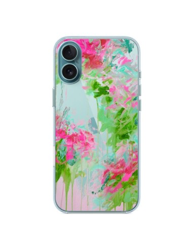 Coque iPhone 16 Plus Fleur Flower Rose Vert Transparente - Ebi Emporium