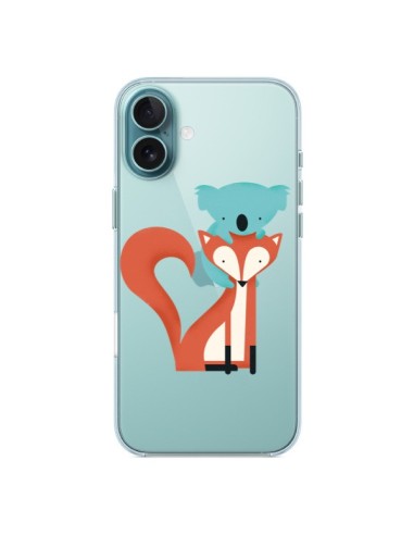 Coque iPhone 16 Plus Renard et Koala Love Transparente - Jay Fleck