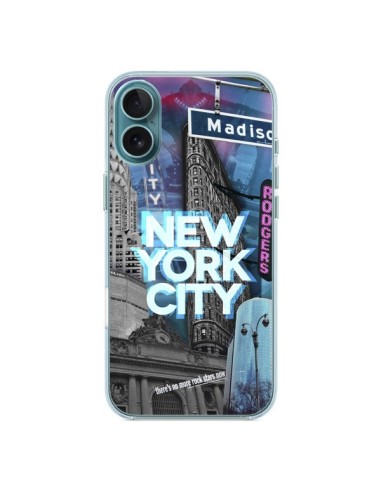 Coque iPhone 16 Plus New York City Buildings Bleu - Javier Martinez