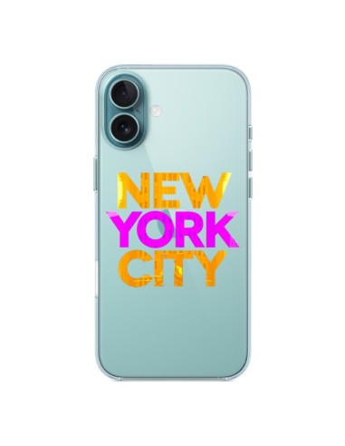 Coque iPhone 16 Plus New York City NYC Orange Rose Transparente - Javier Martinez