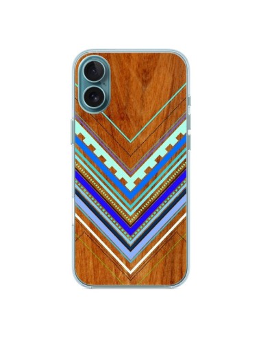 Coque iPhone 16 Plus Azteque Arbutus Blue Bois Aztec Tribal - Jenny Mhairi