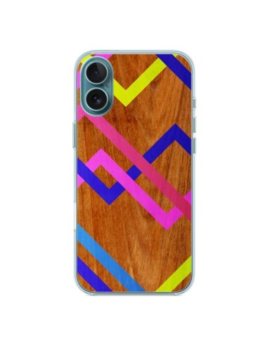 Coque iPhone 16 Plus Pink Yellow Wooden Bois Azteque Aztec Tribal - Jenny Mhairi